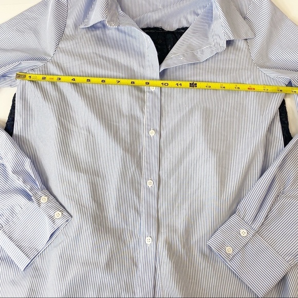 Anthropologie English Factory Blue & White Striped Cotton Shirt w/ Lace Back - Picture 7 of 13